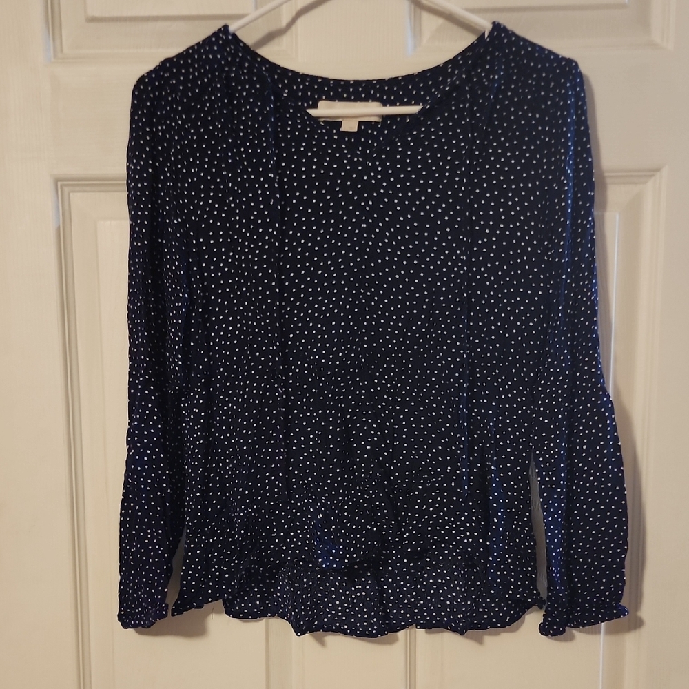 LOFT Dark Blue Blouse with White Dots